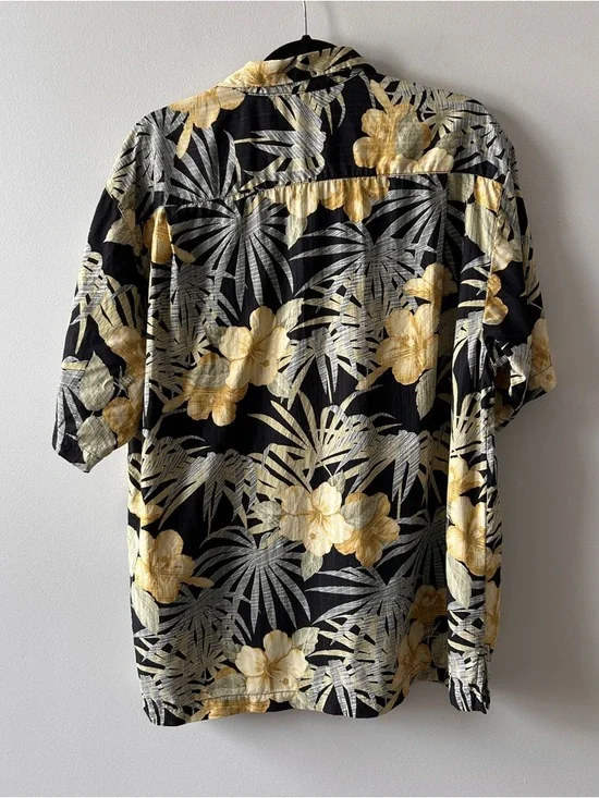 Tommy Bahama Black & Yellow Floral Button-Down Hawaiian Shirt Silk Men’s Large - Picture 2 of 6